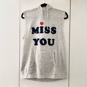 NWOT ZOE KARSSEN Miss You Sleeveless Grey Hoodie Chenille Sweatshirt Cozy Top M